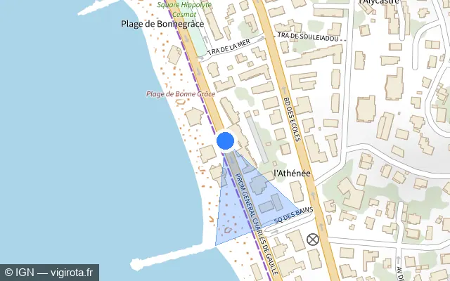 Vue plan de l'emplacement du radar tourelle à Six-Fours-les-Plages sur Promenade Général de Gaulle