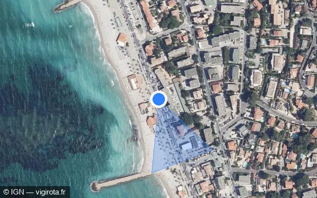 Vue satellite de l'emplacement du radar tourelle à Six-Fours-les-Plages sur Promenade Général de Gaulle