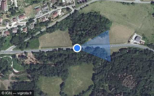 Vue satellite de l'emplacement du radar tourelle à Fillinges sur Route de la Vallée du Giffre / D 907