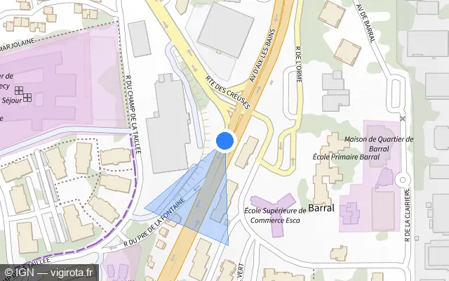 Vue plan de l'emplacement du radar tourelle à Annecy sur Avenue d'Aix les Bains / D 1201
