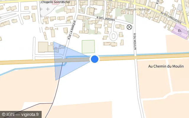 Vue plan de l'emplacement du radar tourelle à Homps sur D 610