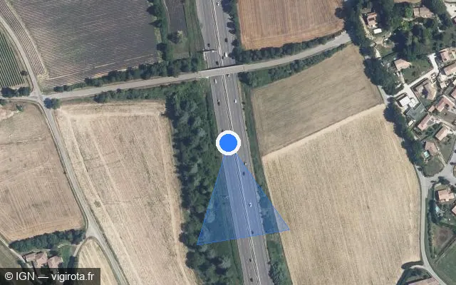 Vue satellite de l'emplacement du radar fixe à Saint-Marcel-lès-Sauzet sur A 7 / E 15 / Autoroute du Soleil