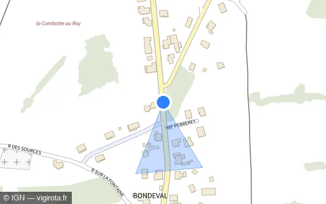 Vue plan de l'emplacement du radar urbain à Bondeval sur Grande Rue / D 35
