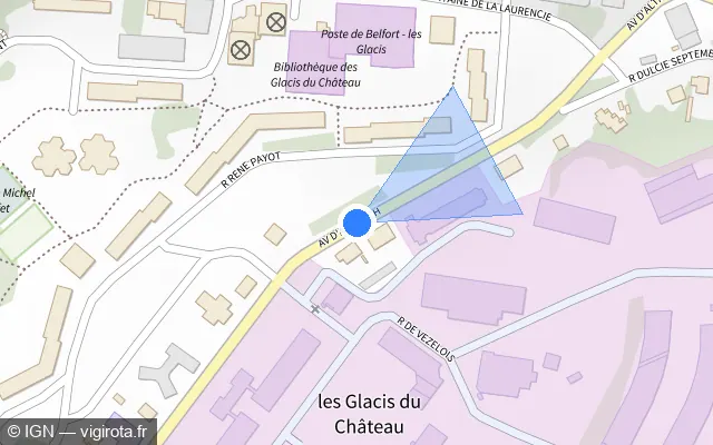 Vue plan de l'emplacement du radar urbain à Pérouse sur Avenue d'Altkirch / D 419