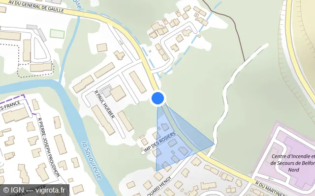Vue plan de l'emplacement du radar urbain à Valdoie sur D 13