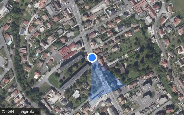 Vue satellite de l'emplacement du radar urbain à Audincourt sur Rue d'Audincourt / D 34