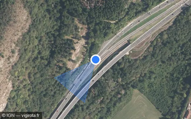 Vue satellite de l'emplacement du radar fixe à Les Neyrolles sur A 40 / E 21 / E 62 / Autoroute des Titans