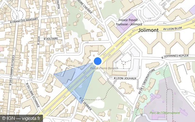Vue plan de l'emplacement du radar urbain à Toulouse sur Avenue Léon Blum
