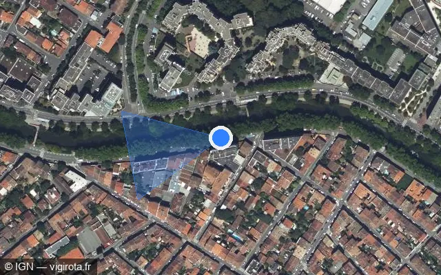 Vue satellite de l'emplacement du radar urbain à Toulouse sur Boulevard Matabiau