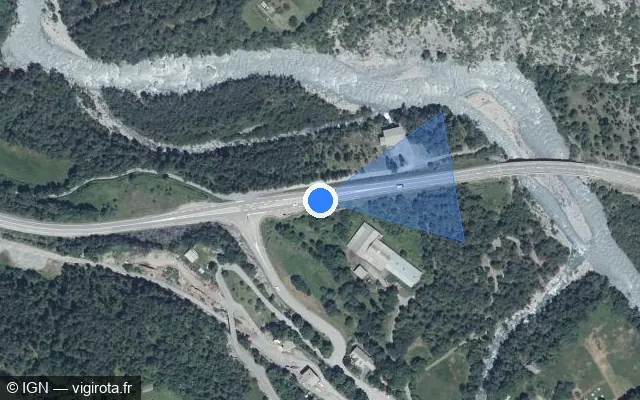 Vue satellite de l'emplacement du radar fixe à Méolans-Revel sur D 900