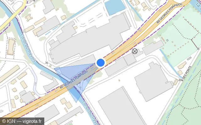 Vue plan de l'emplacement du radar fixe à Troyes sur Boulevard Georges Pompidou