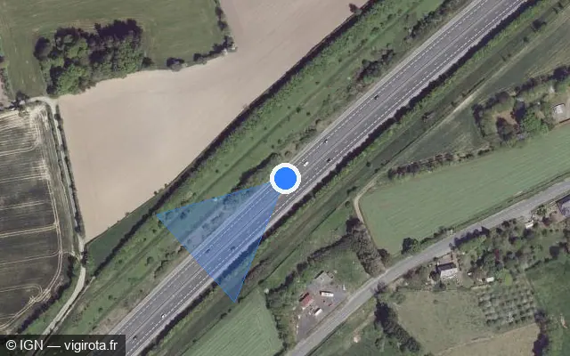 Vue satellite de l'emplacement du radar fixe à Beuvrigny sur A 84 / E 03 / E 401