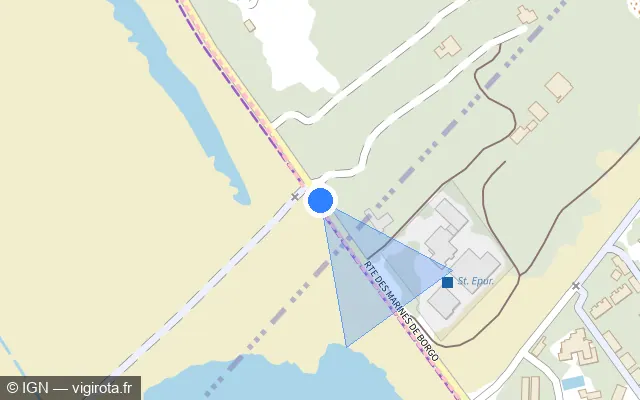 Vue plan de l'emplacement du radar fixe à Biguglia sur Strada di a Marana / Route de la Marana