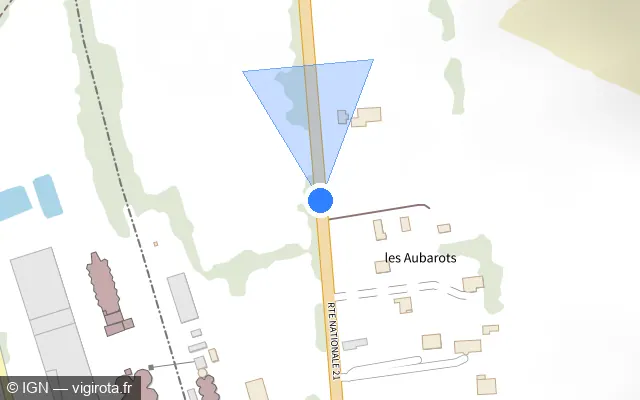 Vue plan de l'emplacement du radar fixe à Sainte-Christie sur Route Nationale 21 / D 1021