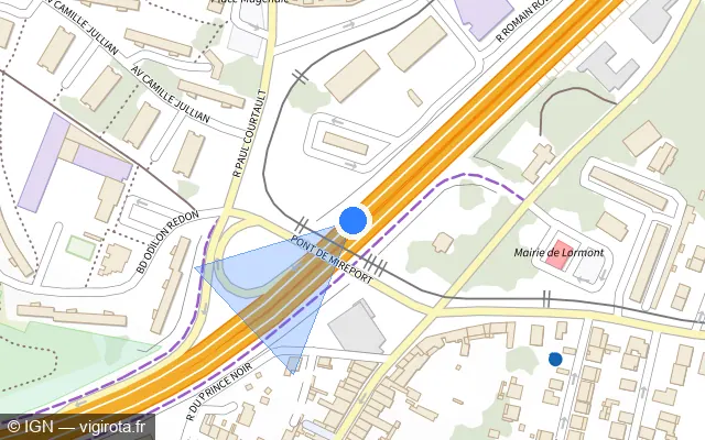 Vue plan de l'emplacement du radar fixe à Lormont sur A 630 / E 05 / E 606 / Rocade Extérieure