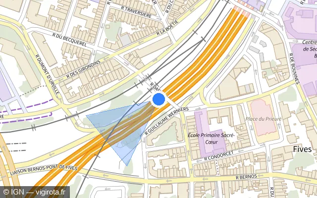 Vue plan de l'emplacement du radar fixe à Mons-en-Barœul sur N 356 / Voie Rapide Urbaine