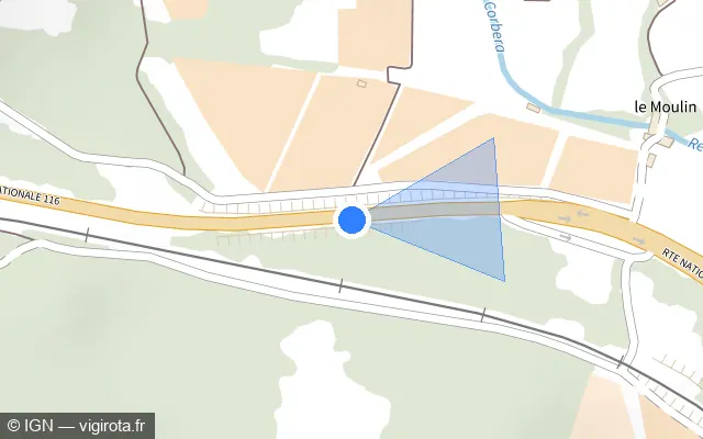 Vue plan de l'emplacement du radar fixe à Rodès sur Route de Mont-Louis à Perpignan / D 66