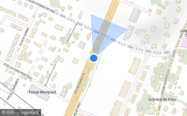 Vue plan de l'emplacement du radar fixe à Leuville-sur-Orge sur Route Nationale de Paris à Toulouse / N 20
