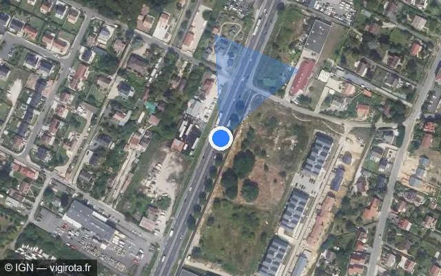 Vue satellite de l'emplacement du radar fixe à Leuville-sur-Orge sur Route Nationale de Paris à Toulouse / N 20