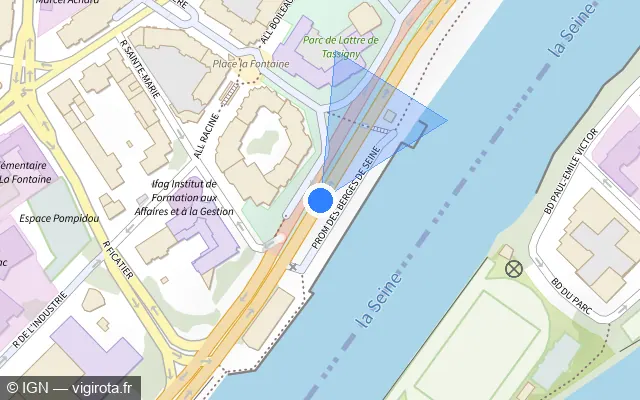 Vue plan de l'emplacement du radar fixe à Courbevoie sur Quai du Président Paul Doumer / D 7