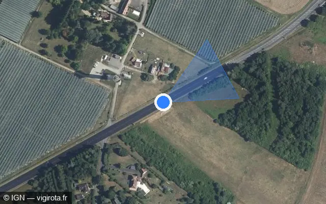 Vue satellite de l'emplacement du radar fixe à Cheillé sur D 751