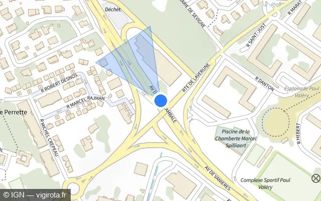 Vue plan de l'emplacement du radar fixe à Montpellier sur Avenue de la Récambale / M 65