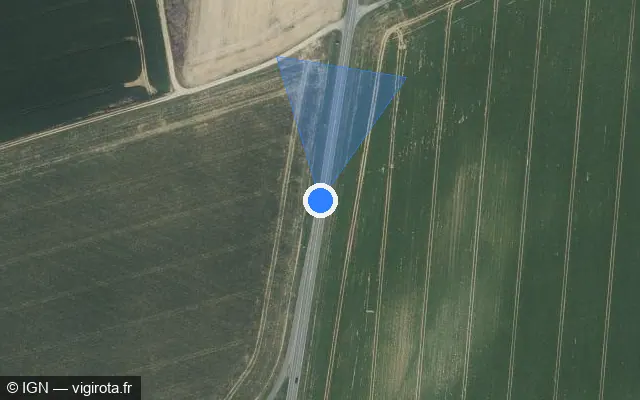 Vue satellite de l'emplacement du radar fixe à Oulchy-le-Château sur D 1