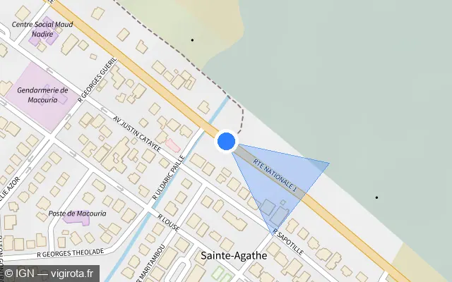 Vue plan de l'emplacement du radar fixe à Macouria sur Route Nationale 1 / N 1