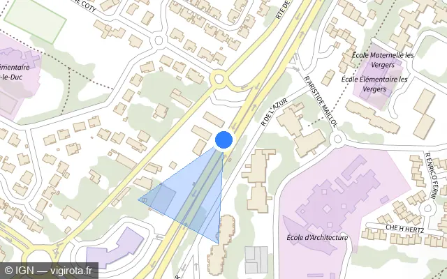 Vue plan de l'emplacement du radar fixe à Toulouse sur Avenue Louis Bazerque