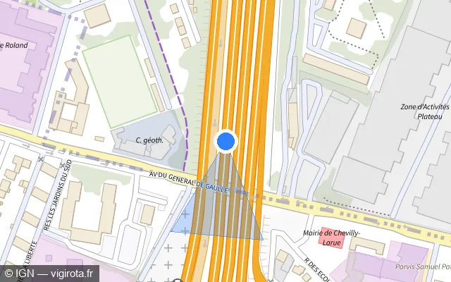 Vue plan de l'emplacement du radar fixe à Chevilly-Larue sur A 6a / E 05