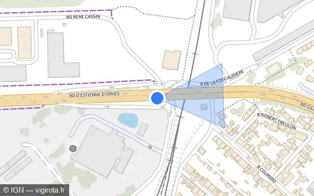 Vue plan de l'emplacement du radar fixe à Le Mans sur Boulevard Pierre Brossolette / D 338