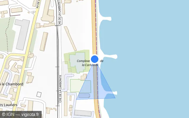 Vue plan de l'emplacement du radar fixe à Bastia sur Route du Front de Mer / T 11