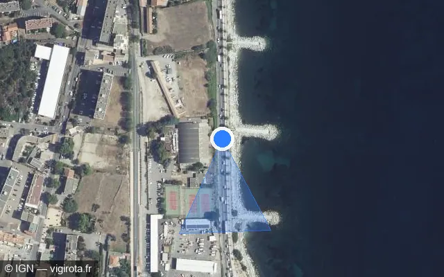 Vue satellite de l'emplacement du radar fixe à Bastia sur Route du Front de Mer / T 11