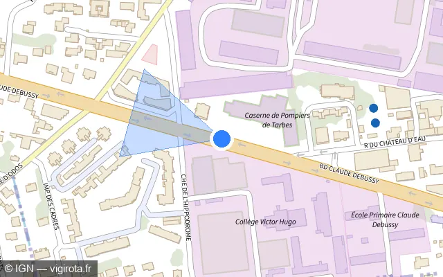 Vue plan de l'emplacement du radar fixe à Laloubère sur Boulevard Claude Debussy / N 21