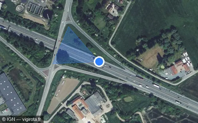 Vue satellite de l'emplacement du radar fixe à Bailleul sur A 25 / E 42 / Autoroute vers la Mer