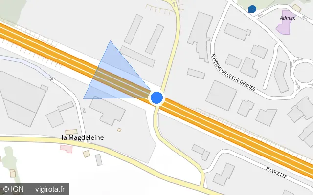 Vue plan de l'emplacement du radar fixe à Baye sur N 165 / E 60 / Voie Express de Nantes à Brest