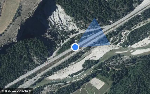 Vue satellite de l'emplacement du radar fixe à Saint-Benoît sur Route d'Entrevaux / N 202