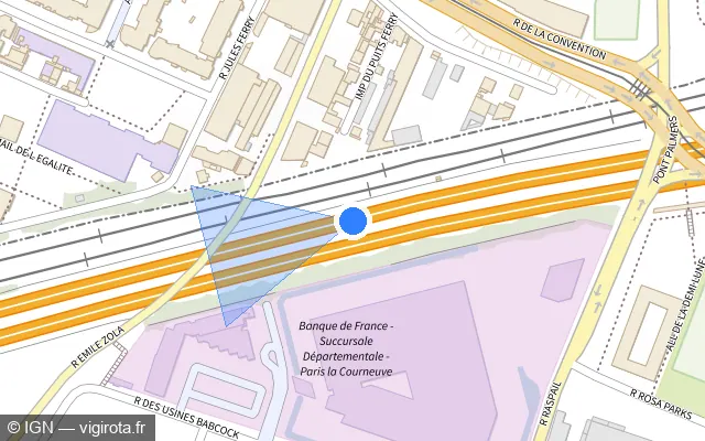 Vue plan de l'emplacement du radar fixe à La Courneuve sur A 86