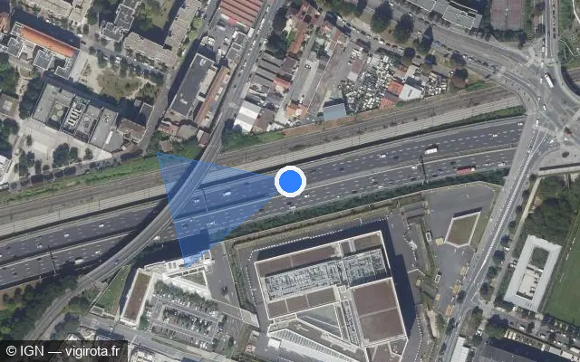 Vue satellite de l'emplacement du radar fixe à La Courneuve sur A 86