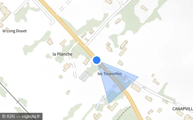 Vue plan de l'emplacement du radar fixe à Canapville sur Route de Pont-l'Évêque / D 677