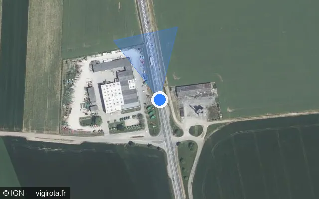 Vue satellite de l'emplacement du radar fixe à Marsainvilliers sur D 921