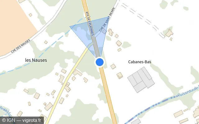 Vue plan de l'emplacement du radar fixe à Castelsarrasin sur Route des Platanes / D 813