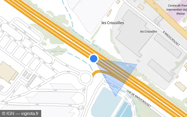Vue plan de l'emplacement du radar fixe à Mornas sur A 7 / E 15 / Autoroute du Soleil