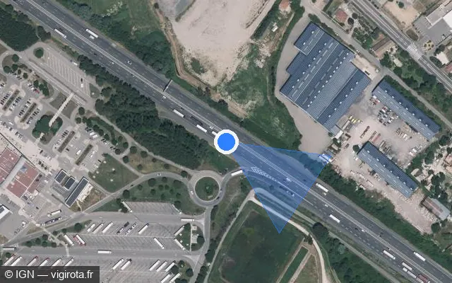Vue satellite de l'emplacement du radar fixe à Mornas sur A 7 / E 15 / Autoroute du Soleil