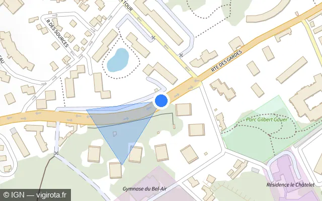 Vue plan de l'emplacement du radar fixe à Meudon sur Route des Gardes / D 181