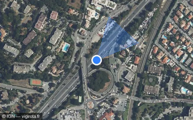 Vue satellite de l'emplacement du radar fixe à Villeneuve-Loubet sur A 8 / E 80 / La Provençale