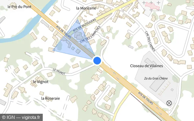 Vue plan de l'emplacement du radar fixe à Forcé sur Route de Tours / D 21