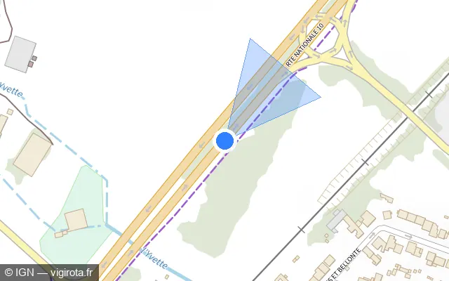Vue plan de l'emplacement du radar fixe à Les Essarts-le-Roi sur N 10