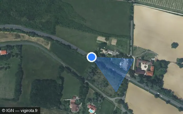 Vue satellite de l'emplacement du radar fixe à Marambat sur Route d'Auch / D 1124