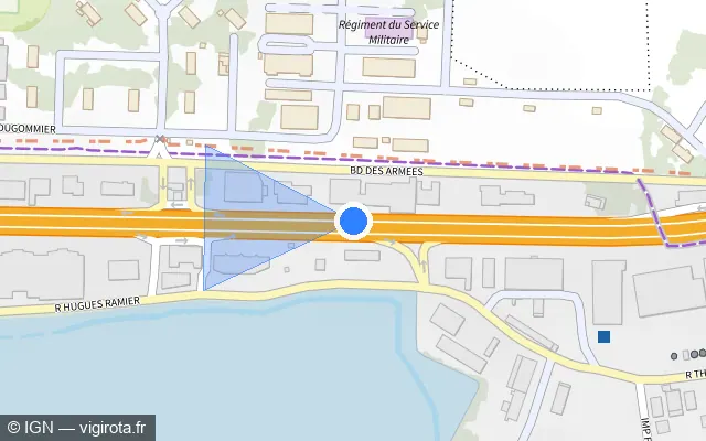 Vue plan de l'emplacement du radar fixe à Pointe-à-Pitre sur N 1